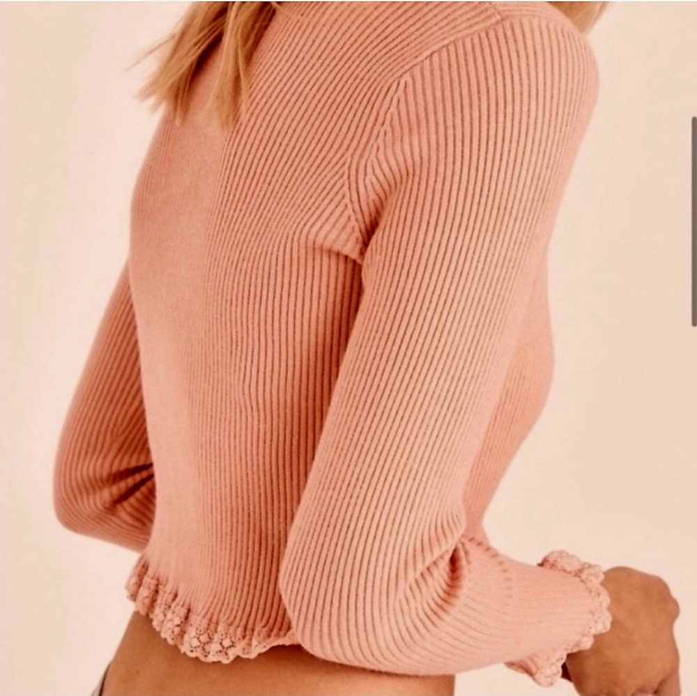For Love And Lemons Nina Cardigan Peach Pink Women's Medium Lace - Picture 2 of 12